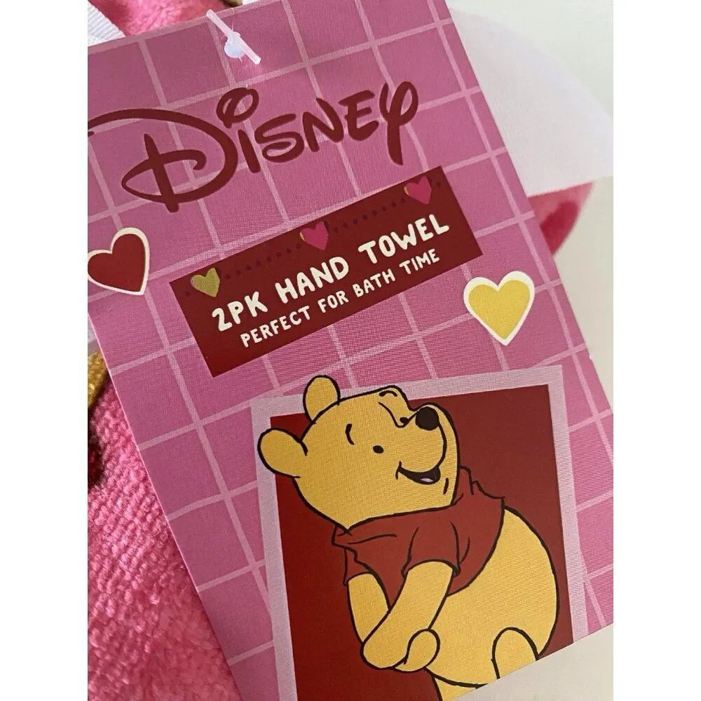 2 Pack Disney Winnie The Pooh Valentines Hugging Heart Bath Hand Towels 16 X 26”